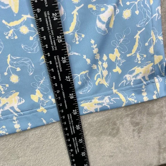 Waggle Buzzin Polo Shirt Men XL Blue Yellow Bee Floral Print Performance Stretch - Picture 8 of 9